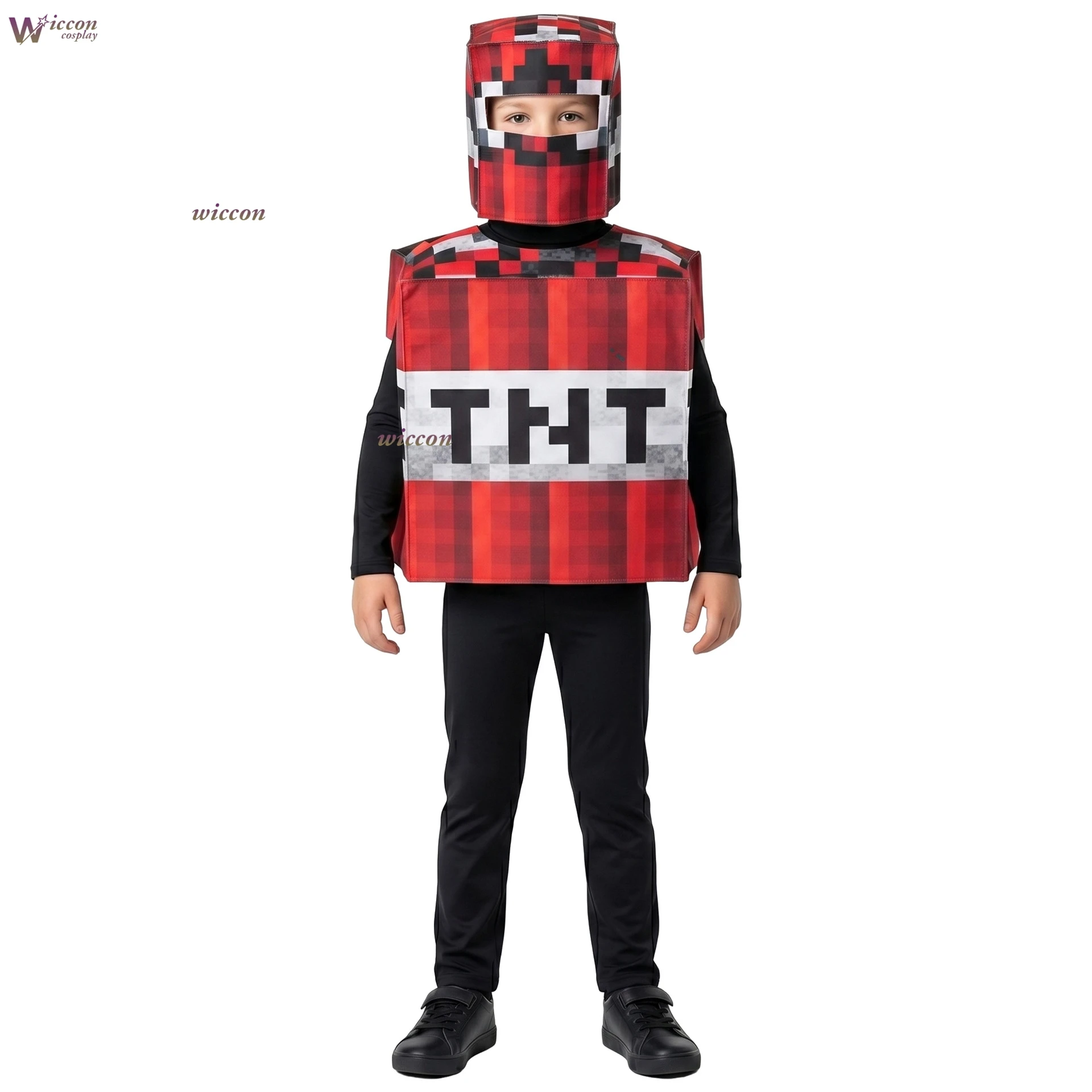 Kids Games My World Cosplay Halloween Kids Block Costume Red White Print Foam Cube Helmet Halloween Party Stage Girls Boys - view 6