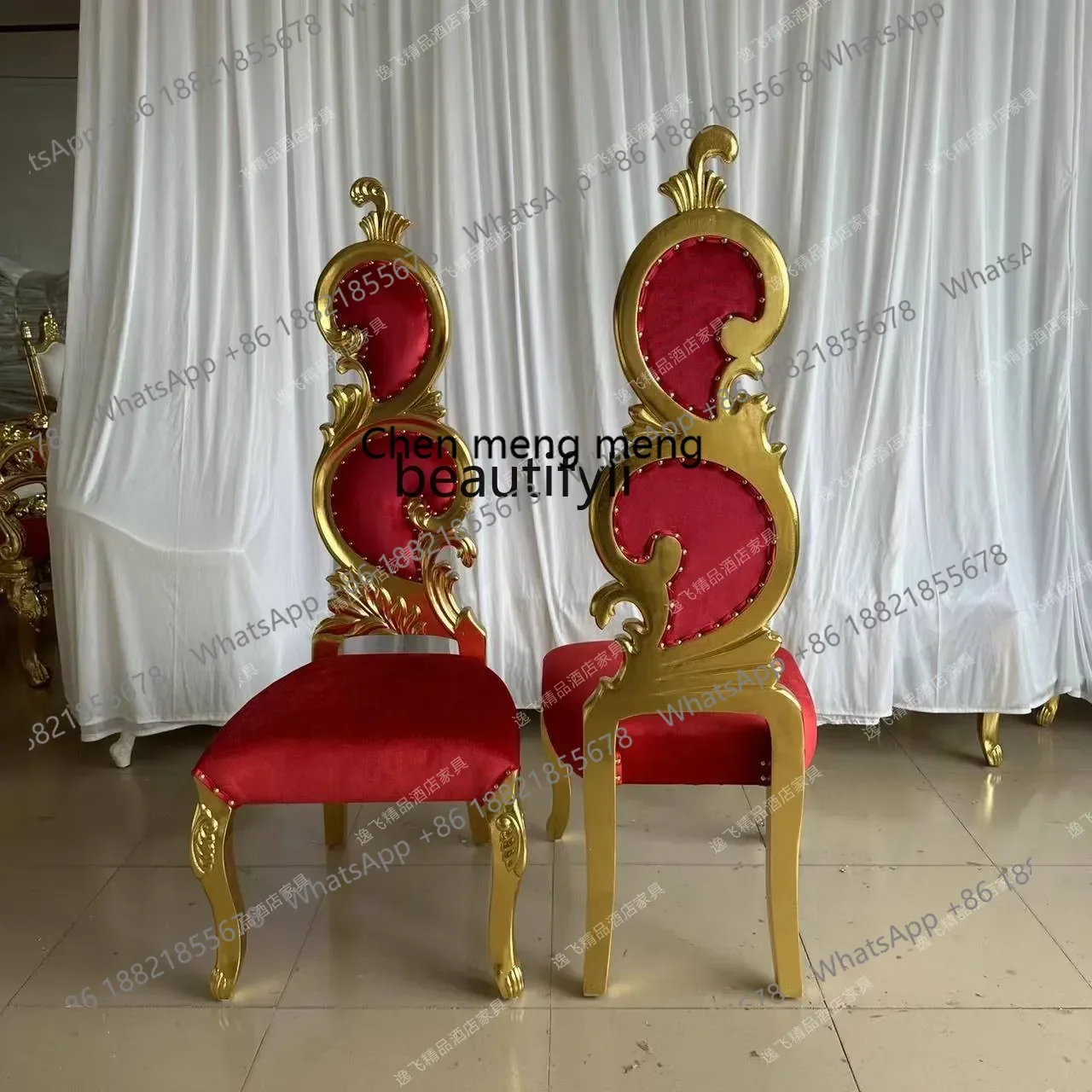 cc182Neoclassical European dining chair solid wood carving flower  fabric soft bag gold foil image chair high backrest furnitur