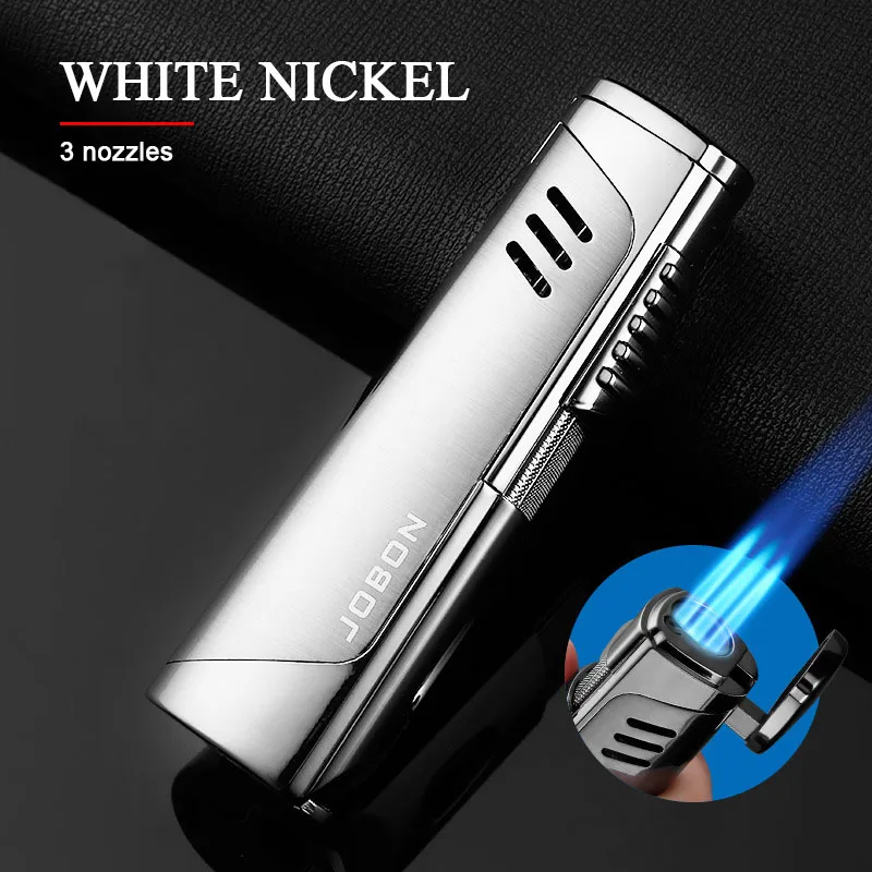 

Hot JOBON Inflatable Three Fire Direct Charge Turbine Torch Metal Windproof Lighter, Outdoor Barbecue Kitchen Cigar Gift for Men