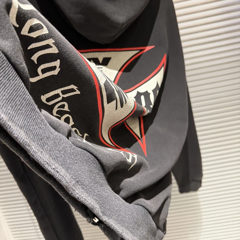 Retro West Coast Choppers Sweatshirts Winter Keep Warm Embroidered Patch Crack Print Heavy Fabric Do Old Shabby Design Hoodie