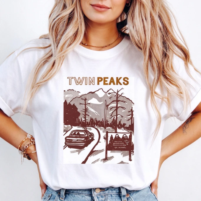Unisex Twin Peaks Mountain Road Graphic T Shirt Vintage Short Sleeve O Neck Casual TV Show Fans Tee Cotton  Harajuku Y2k Top