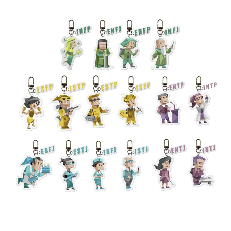 MBTI شخصية كرتونية سلسلة مفاتيح مصنوعة من الأكريليك 16 نوع من ESFP قلادة ESTP ENTJ الديكور الإبداعية الكرتون اكسسوارات ISFP ISTP INTP #4