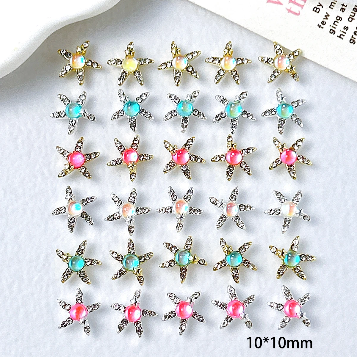 10PCS Creative Light Luxury Alloy Starfish Nail Charms 3D Shining Transparent Rhinestones Inlaid Nail Art Decorations DIY Nails