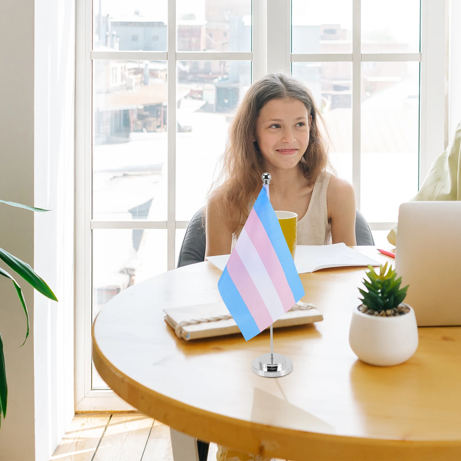 Rainbow Desk Flag with Stand Base Polyester Pride Table Flag Office Decor Decoration