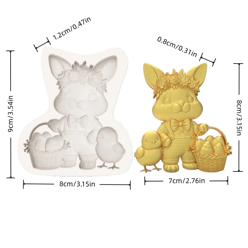 Healing-Themed Baking Molds: Plaid Overalls, Wreath, Rabbit, Easter Egg, and Chick-Shaped Silicone Molds for Fondant, Chocolate, Cookie, and Cake Decoration DIY Molds