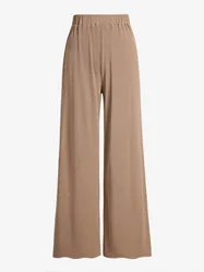 ZAFUL Women's Daily Solid Color Ribbed High Waisted Wide Leg Pull On Pants Loose Pull Salted Granola Aesthetic Smart Casual 2024