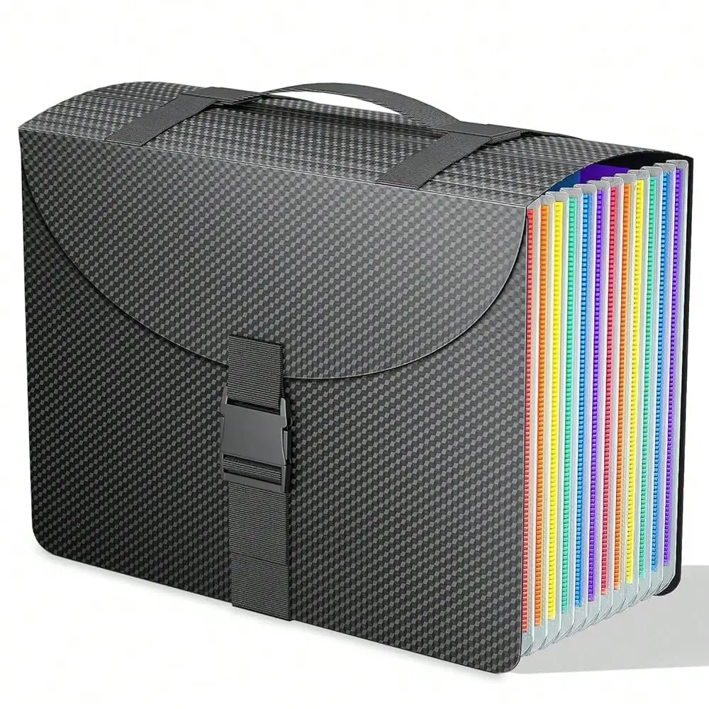 

Expanding File Folders/Accordion File Organizer/Portable File Box,13 Pockets Expandable Filing Folder With Handle For Document Paper Receipt Bill Organizer,A4/Letter Size,Colored Tabs,Black Matte,MatteBlack
