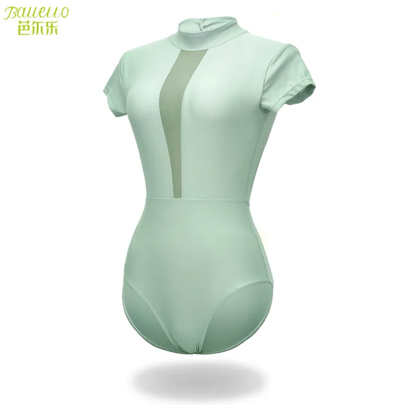 Dance practice clothes Adult short-sleeved stand-up collar body clothes Women's high hip big back gymnastics clothes