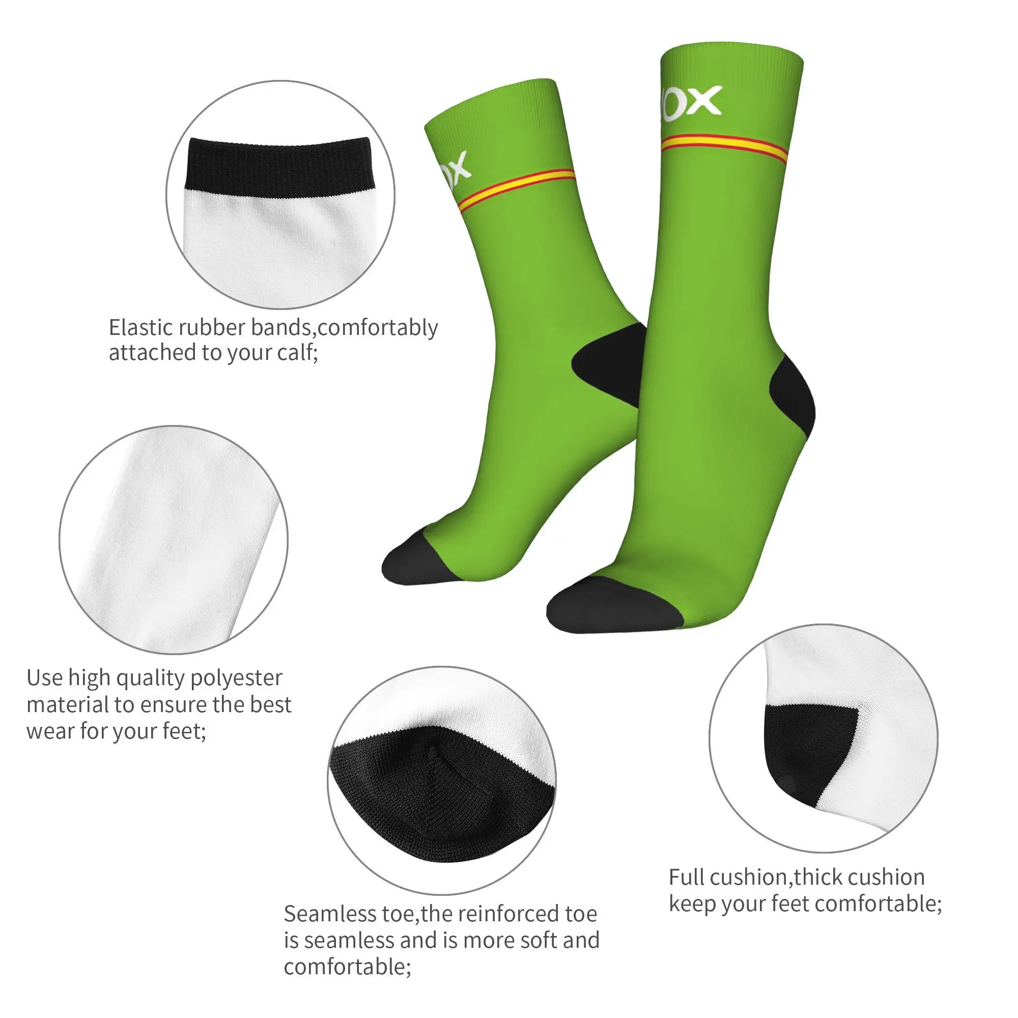 Spain Vox Logo Socks Men Women Polyester Casual Spain Flag Socks Harajuku Spring Summer Autumn Winter Middle Tube Stockings