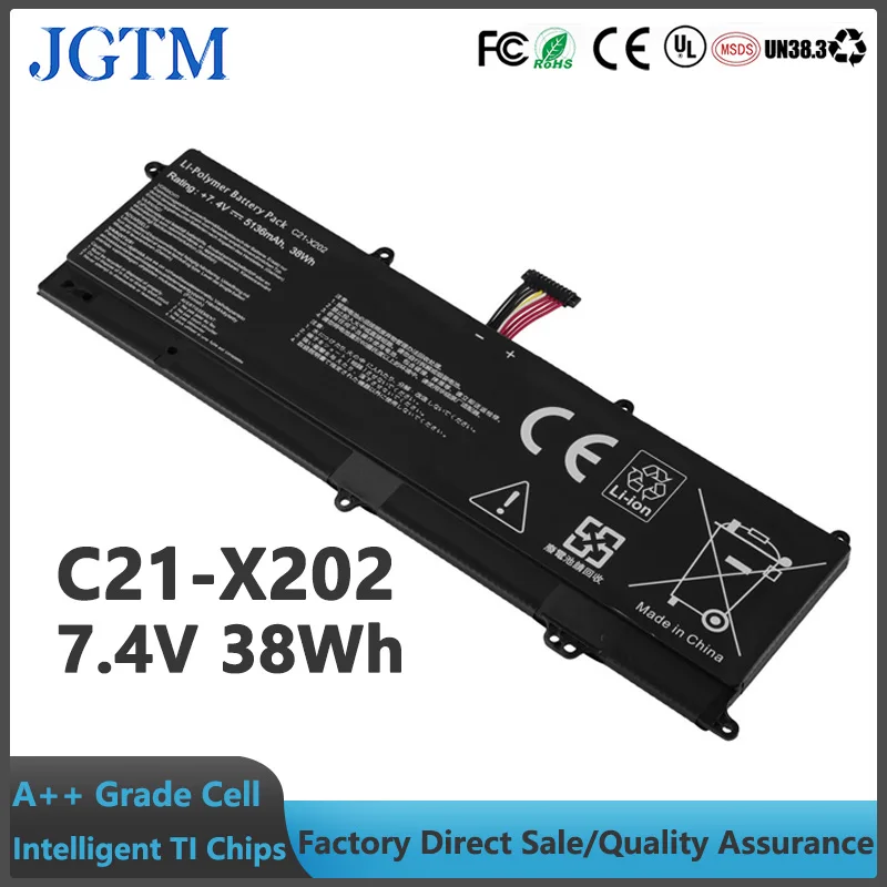 C21-X202 7.4V 38Wh Replacement Laptop Battery for Asus Vivobook Q200 Q200e S200 X202 X202e S200e Laptop 5136mah Built-in Battery