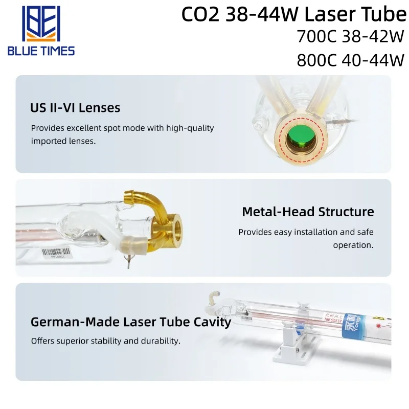 أنبوب ليزر ثاني أكسيد الكربون الطبي من بلوتوث 38-44 وات أنبوب زجاجي Length700/800 مم قطر 50 مم عمر الخدمة 1000-5000 ساعة أنبوب ليزر à CO2 #4