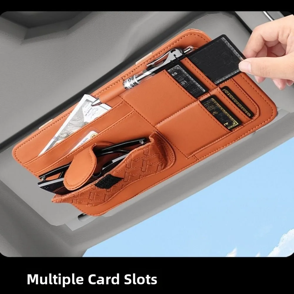 Multifunctional Car Visor Organizer Save Space Leather Car Ticket Holder Easy To Install Universal Sunglasses Holder Bank Card