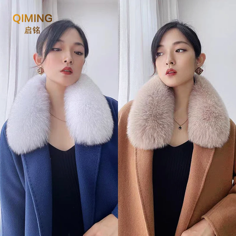 100% Real Fur Collar Fox Fur Scarf Winter Luxury Fluffy Shawl Keep Neck Warmer Women Men Furry Square Scarves Coat Accessories