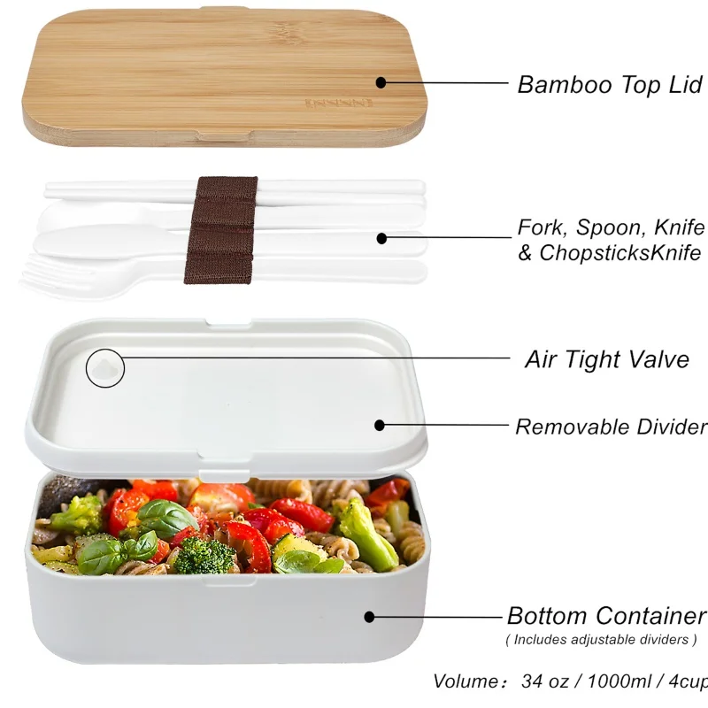 Lunch box bento lunch box integrated lunch box with cutlery and sauce jar  salad snack bento box lunch box compartment with