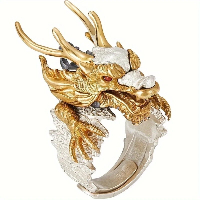 Mature and Domineering Dual Color Dragon Head Ring Suitable for Men Adjustable Animal Index Finger Ring Jewelry Accessorie Gifts