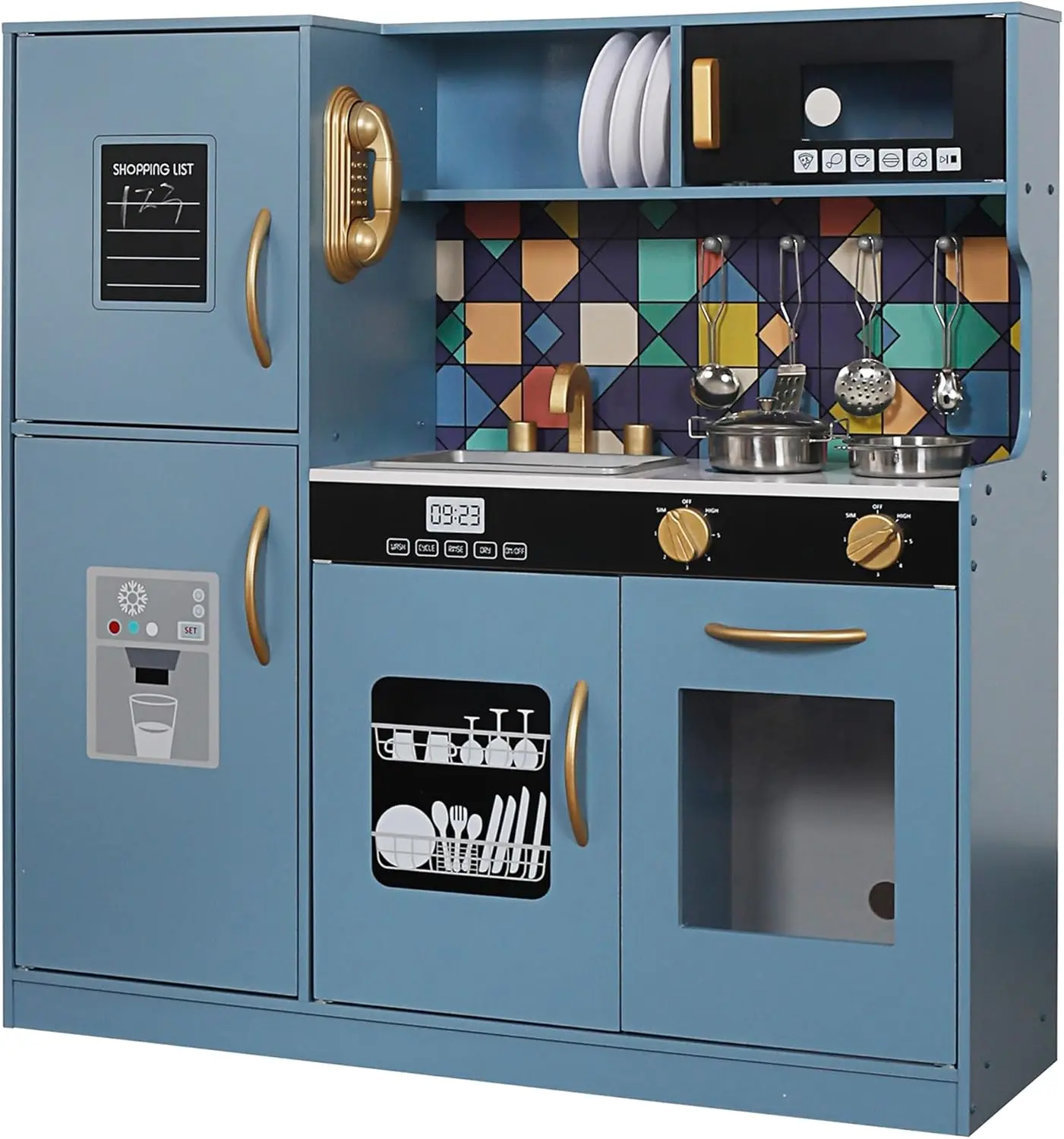 Drewniany zestaw zabawek kuchennych do zabawy ze światłem, zabawka do udawania zestaw kuchenny dla dzieci, zlew i zabawka z kuchenką mikrofalową, maluch Coo