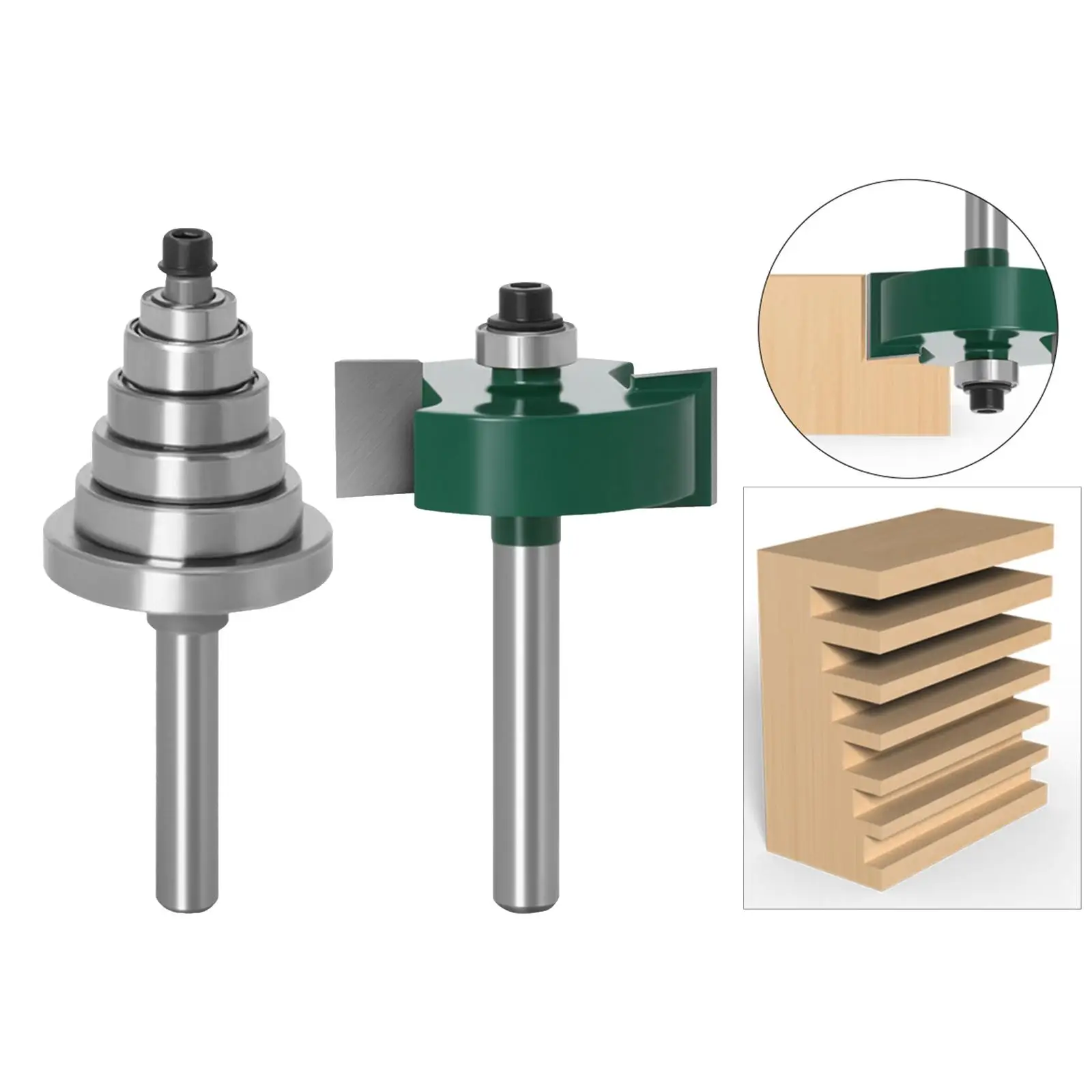 Woodworking Rabbeting Router Bit Set 6 Bearings 0.25 Inch Shank Carbide Tipped for Lap Joints and Cabinet Making