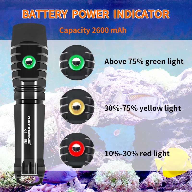 C10 1200lm diving flashlight 6500K Scuba diving lamp Underwater 100m dive lighting lamp Professional dive torch Exploration dive