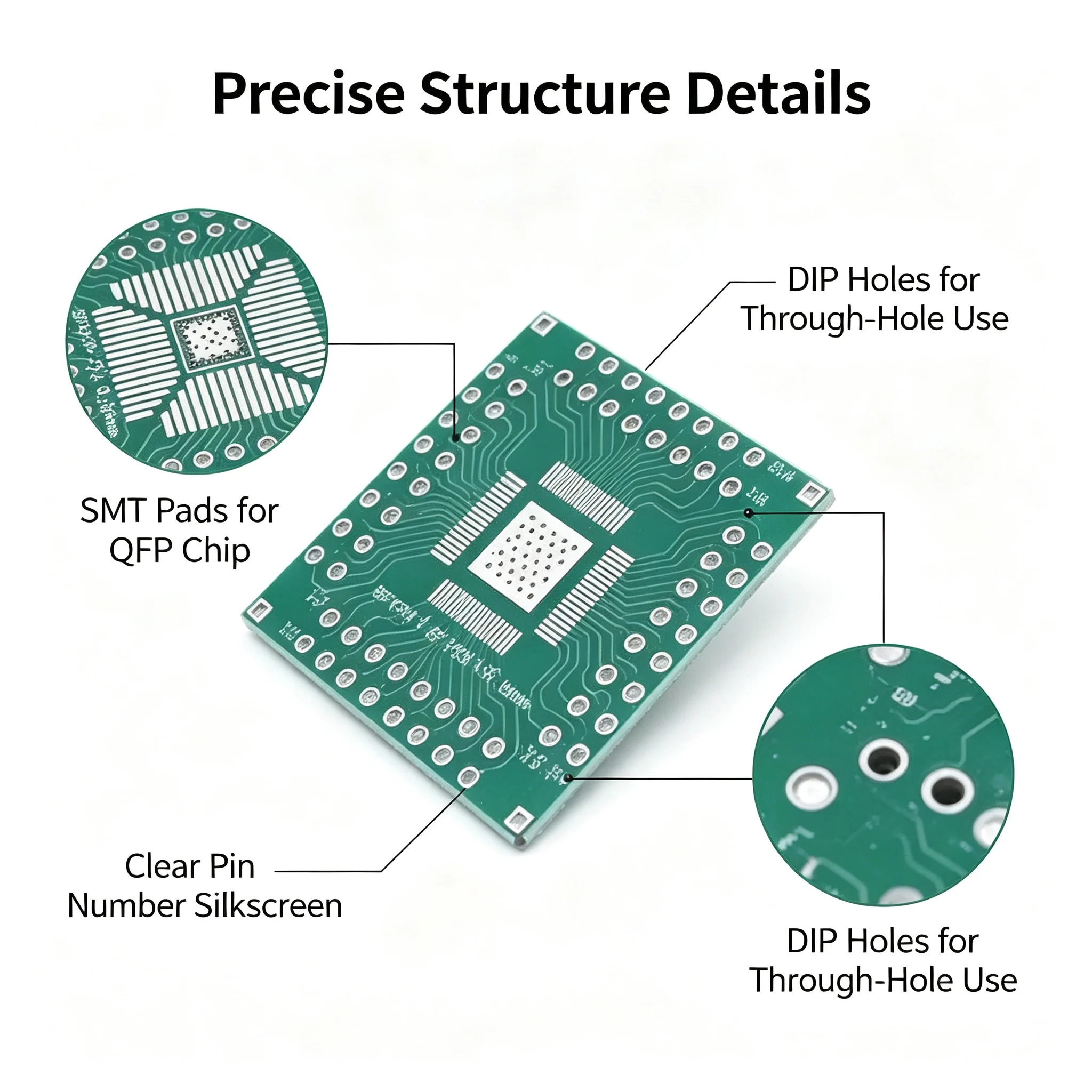 5Pcs QFP SMT to DIP Adapter PCB 0.5/0.8mm Pitch QFP32~QFP64  IC Electronic components for Arduino DIY