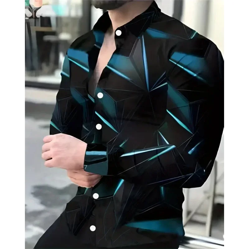 Men's Hawaiian Shirt 3D Print Casual Loose Long Sleeve Collared Shirt