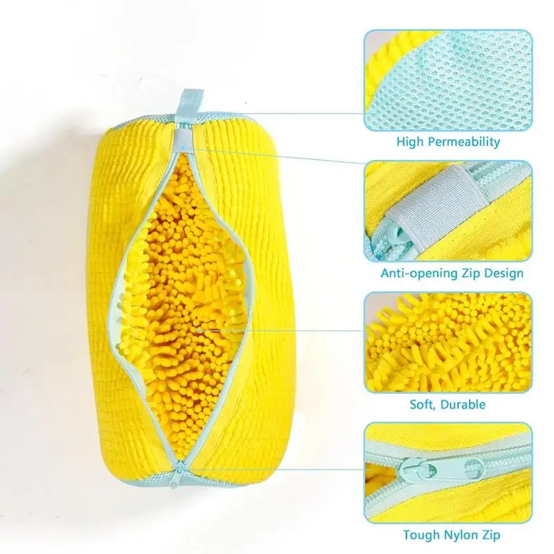 Shoe Washing Machine Bag Laundry Washer Dryer Reusable All Shoe Types Sizes Zipper Closure Padded Fluffy Fibers Sneaker Cleaning