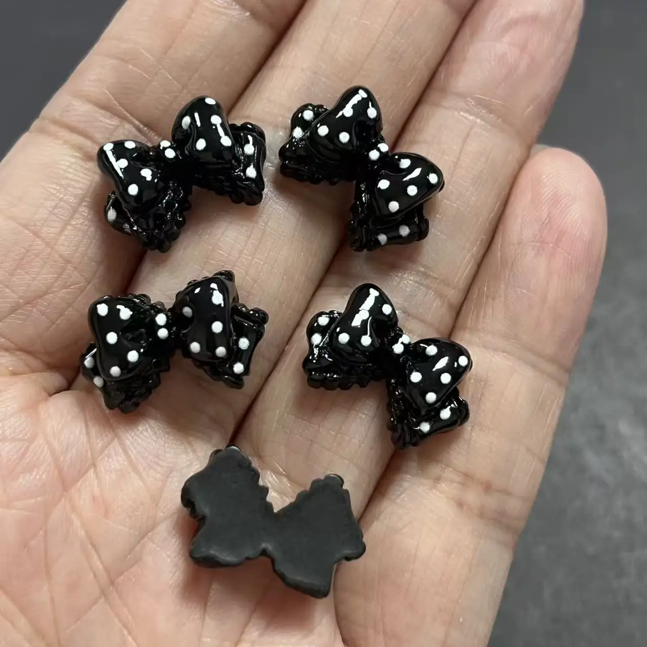 10Pcs Kawaii Pink Rose Black Double Layered Wave Point Bow Resin Accessories Nail Art Decoration Small Junk Case Charms