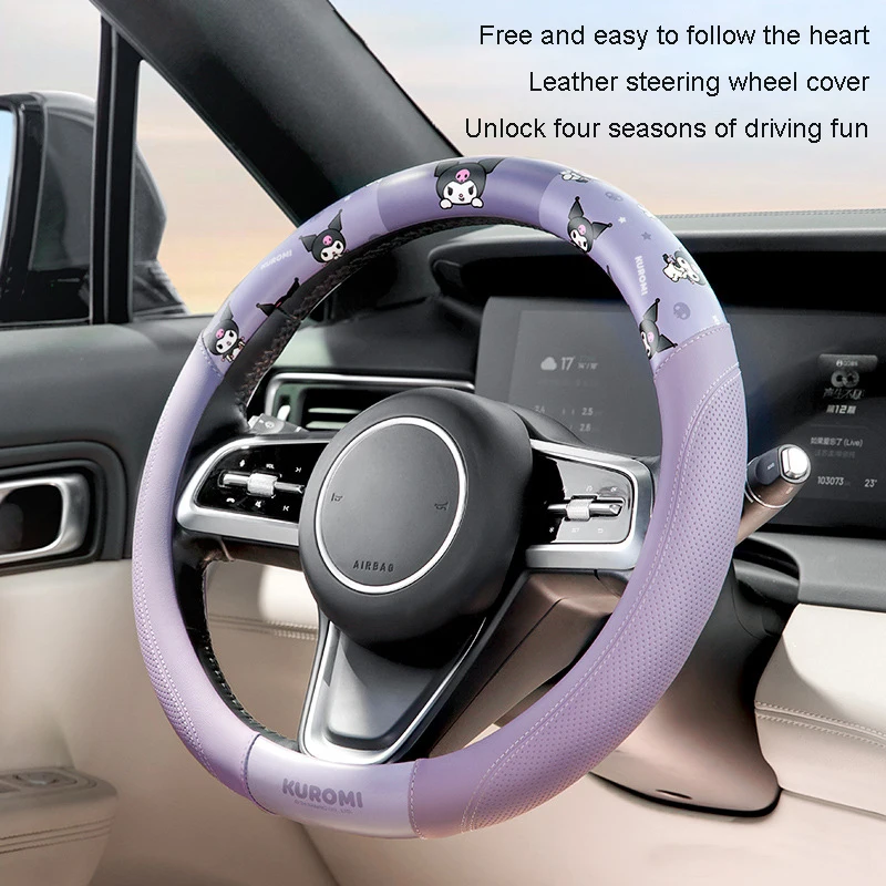 Car Steering Wheel Cover Cortex Universal Cartoon Kuromi Cinnamoroll Anti-Slip Absorb Sweat Steering Wheel Protective Cover Gift