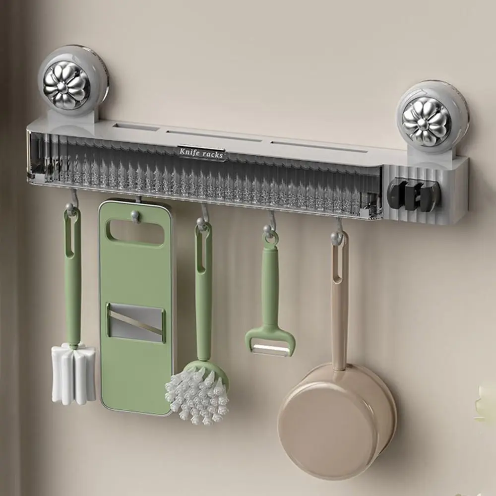 

Plastic Suction Cup Knives Rack Wall Mounted Space Saving Chopsticks Storage Box with Hooks Large Capacity Kitchenware Organizer