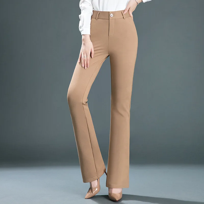 Spring and Autumn High-Waisted Casual Pants High-elastic Micro-Horn Trousers Oversized Size Fat MM Thin Knitwear Y2k Pants