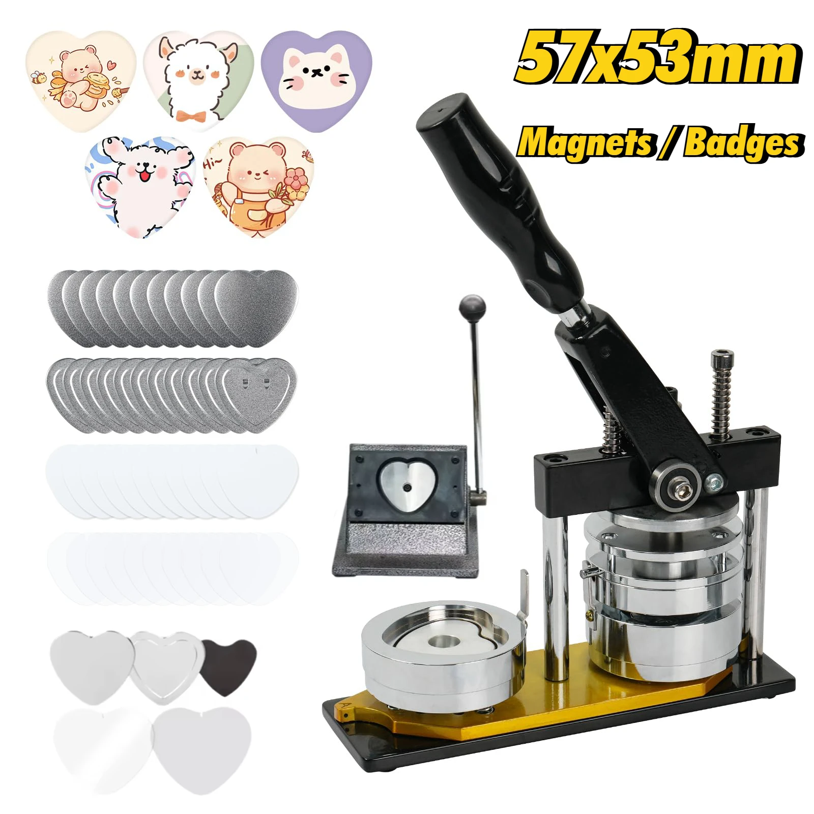 Heart Magnets Maker Machine Set 57x53mm Photo Magnet Press Machine with Cutter and Badge Consumables for DIY Crafts Making Tool