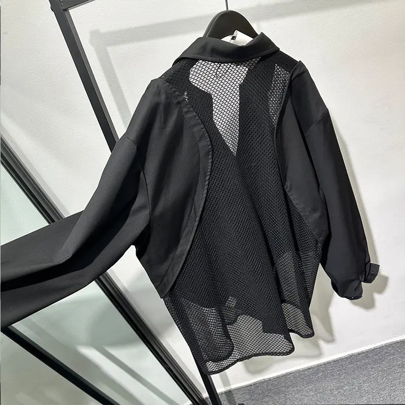 Dark Style Popular Mesh Stitching Workwear Ruan Handsome Long-Sleeved Shirt Avant-Garde Idle Graceful Personality Top