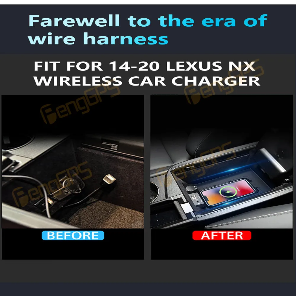 Dedicated Car Wireless Charger 15W Center Console Fast Phone Charging Panel For Lexus NX200 2014-2020 Interior Accessories