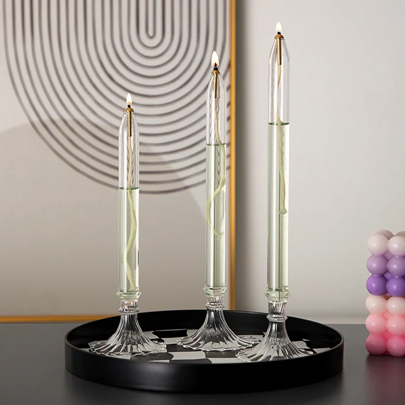 Transparent Glass Candle Holder Smokeless Glass Oil Lamp Candlestick Wedding Decoration    Romantic Candlelight Dinner Ornaments