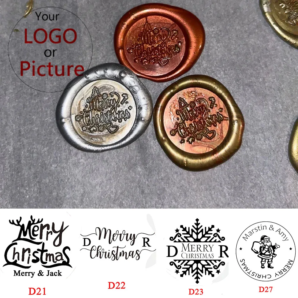 Custom Stamps Personalized Logo Wax Seal Stamps Merry Christmas 25mm Round Brass Head for DIY Decor Notebook Gift Cards