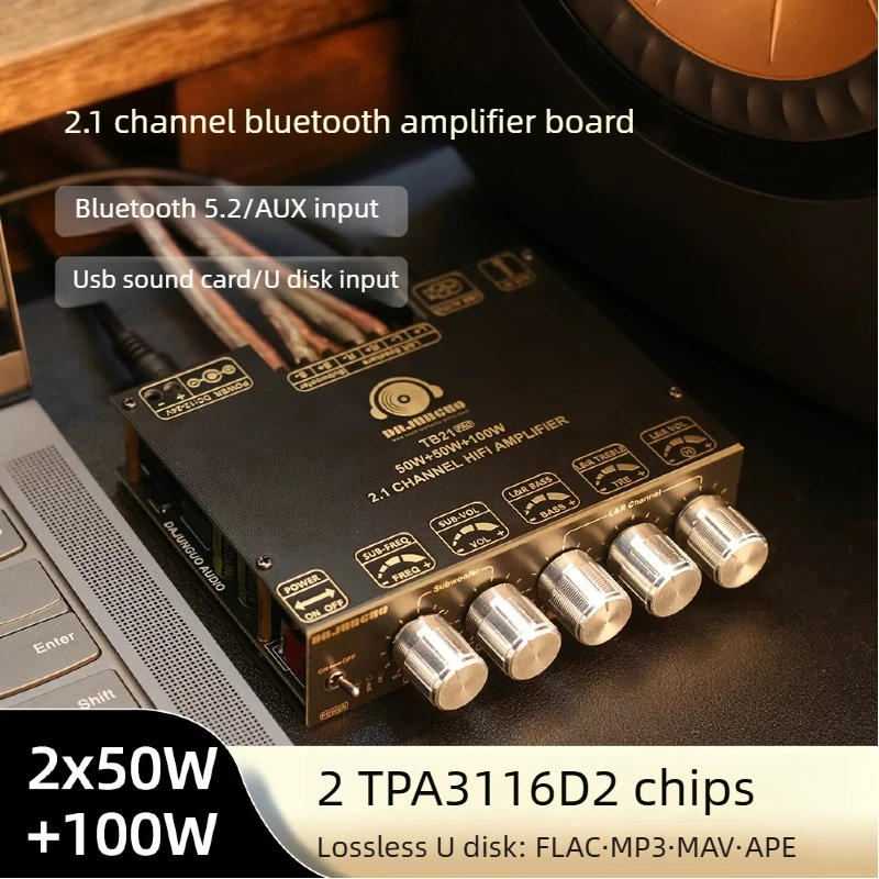 SOTAMIA TPA3116D2 2.1 Channel Bluetooth Power Amplifier Board 50W*2+100W  AUX Input DC 12-24V Wide Voltage Input