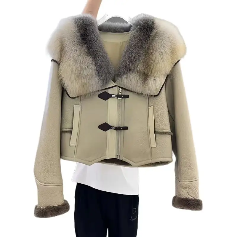 Fox Fur Collar Jacket for Women, Thick Warm Clothes,Autumn and Winter Coat, High Quality, 2024
