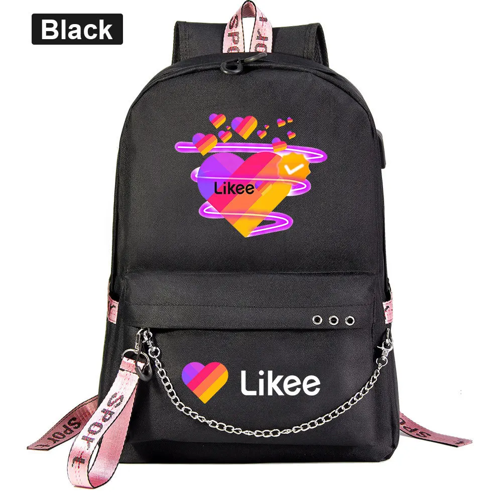 

Hot Likee Video App Backpack For Teenager Girl Boy Student Travel Bag USB Charging Chain Bundle Laptop Backpack Bookbag Mochila