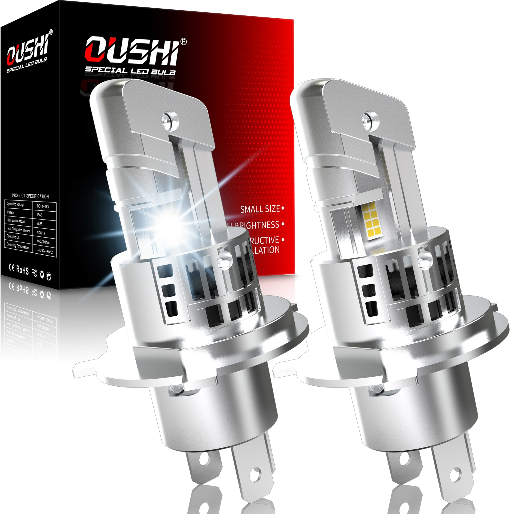 

OUSHI 2pcs H4 9003 Led Car Headlight Bulb Super Bright 6000K White HB2 Lamp High Power No Adapter Required For Isuzu D-Max MU-X