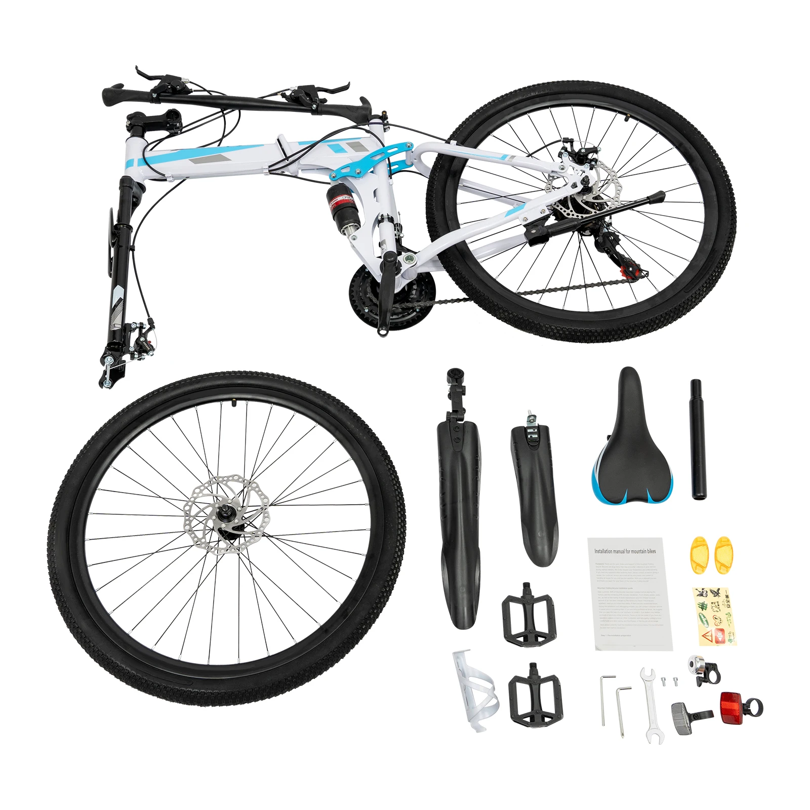 دراجة جبلية قابلة للطي 21 سرعة للبالغين، دراجة فرامل قرصية مزدوجة معطلة كاملة 26 بوصة، إطار فولاذي عالي الكربون