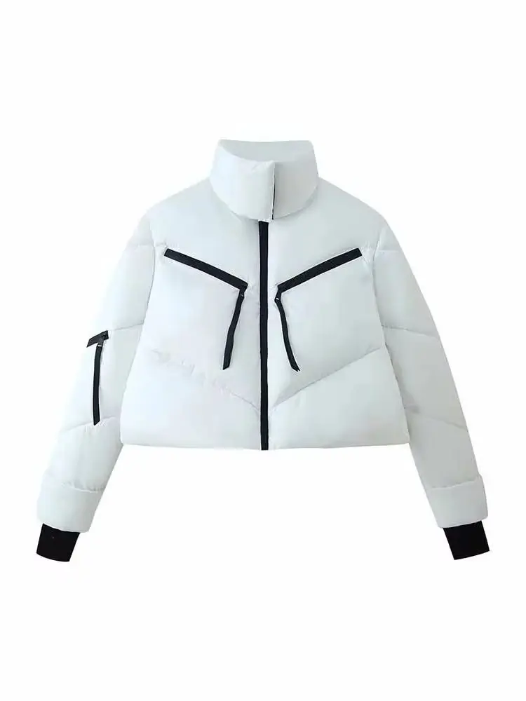 

HH новая женская зимняя модная свободная короткая хлопковая одежда с длинными рукавами и воротником-стойкой на молнии, женская повседневная теплая хлопковая куртка