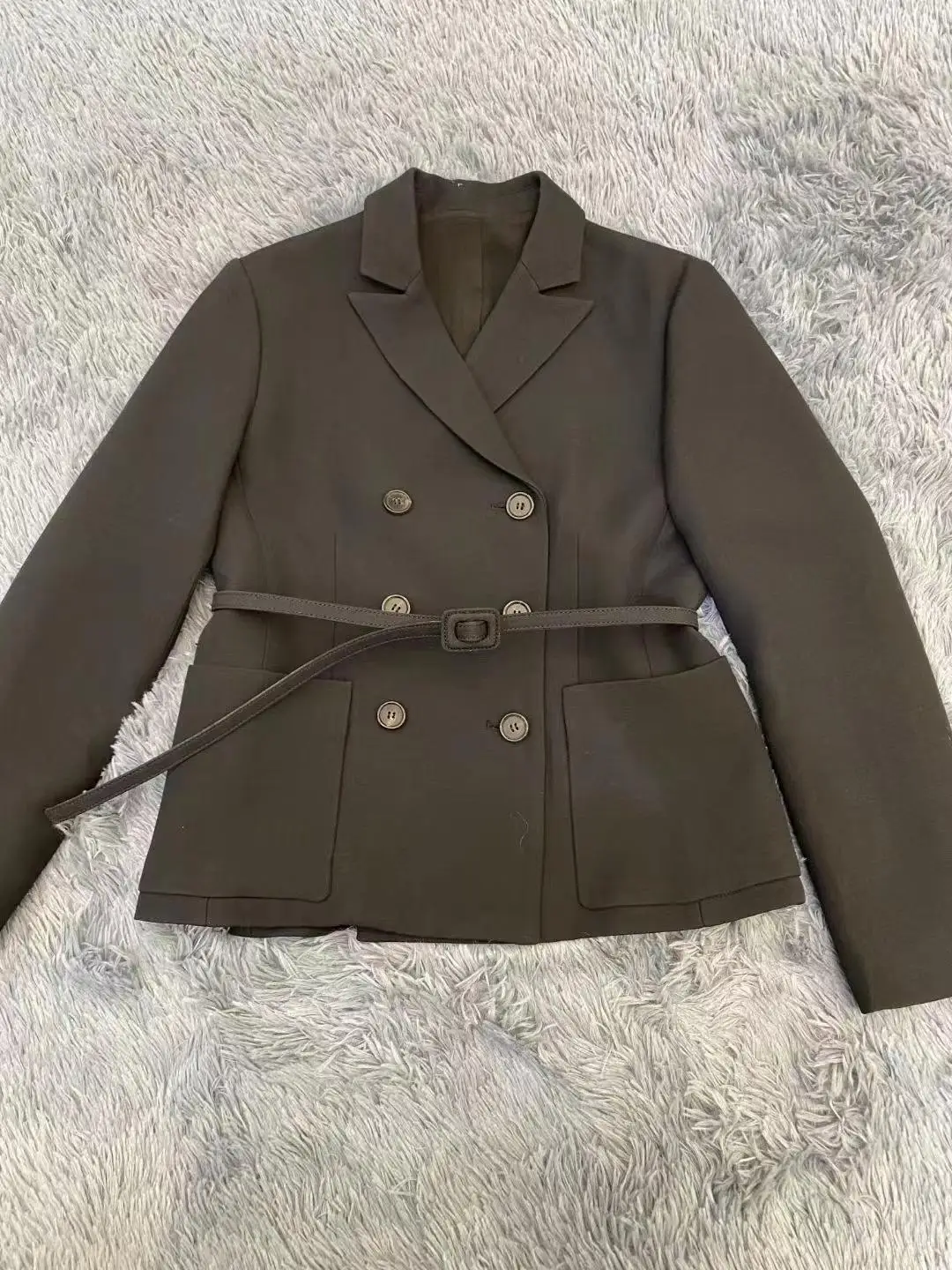 Slim fit tecido misto longo sve terno jaet feminino duplo breasted escritório sle cor pura início do outono faion outerwear