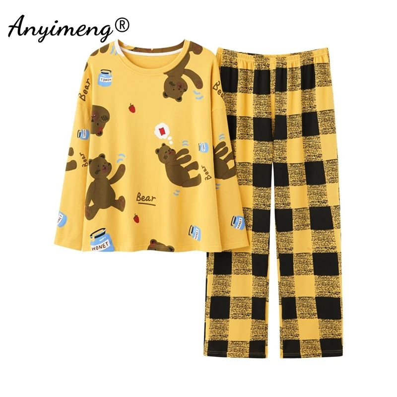 Cute Rabbit Print Pajamas for Women Autumn Winter Pullover Pajama Long Sleeves Long Pants Pijamas Ladies Fashion Loungewear