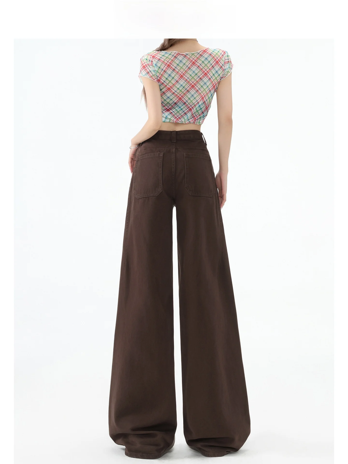Jeans Anchos de Cintura Alta Color Marrón Retro de Forever 21, Nuevo Diseño para Mujer, Corte Recto Holgado, Estilo Casual, Largo Medio