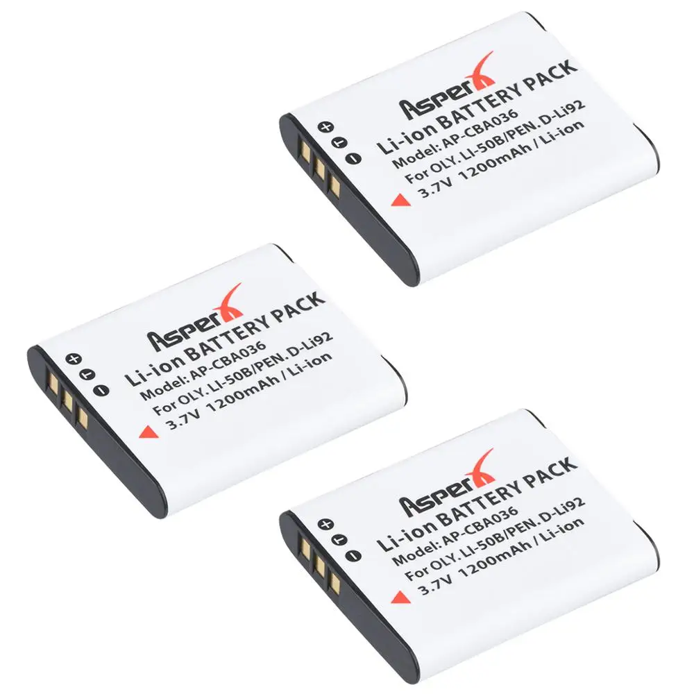 3Pc Li-50B D-Li92 Li 50B Li50B D Li92 Battery Bateria + Charger with Type C Port for Olympus u6010 u6020 Pentax XZ-1 SP-800UZ