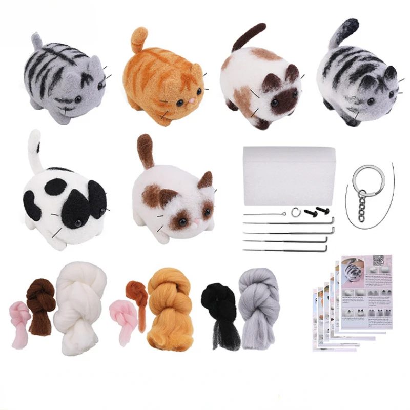 Animals DIY Needle Felting Set with Foam Mat for Handcraft Project Beginners Needle Felting Supplies Kits with Tools