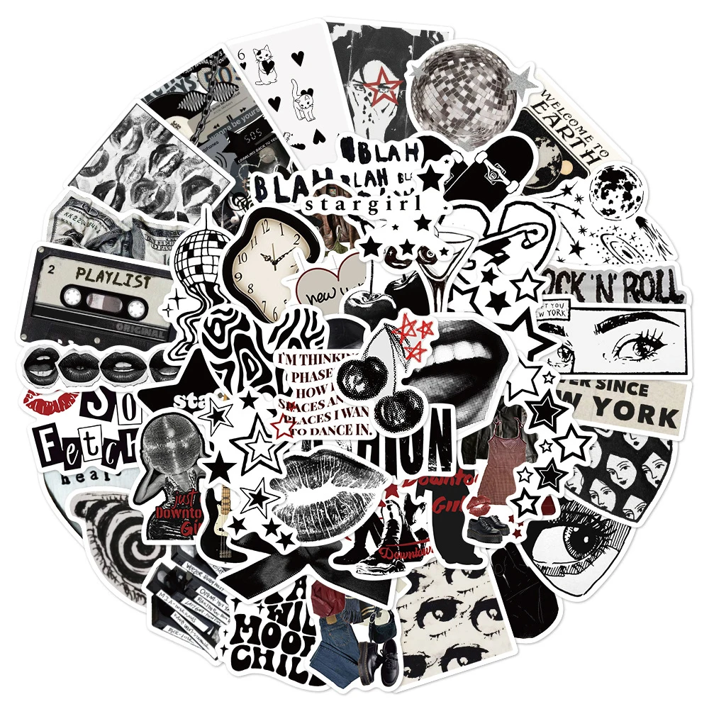10/30/50 pçs preto branco dos desenhos animados y2k adesivos estéticos legal centro meninas decalques portátil bagagem guitarra adesivo à prova dwaterproof água decoração