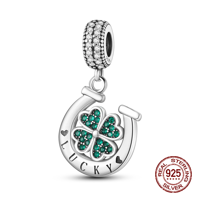 S925 Sterling Silver Green Series Four leaf clover Pendant Fit 4MM hole diameter DIY Beads Fashion For Women Jewelry Gift Hot