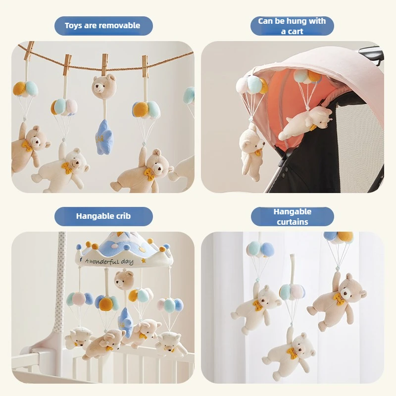 ‌ Móvil para cuna recién nacido 0-12M: 360 °   Juguete de chupete Musical giratorio, tela antisquint, campana colgante, entrenador de seguimiento Visual lavable ‌