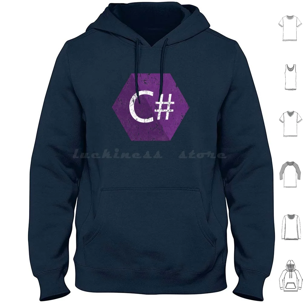 Vintage C #   C Sharp Programador Sudadera con capucha Algodón Manga larga Coder Ingeniero Programación Idioma Programador Programación