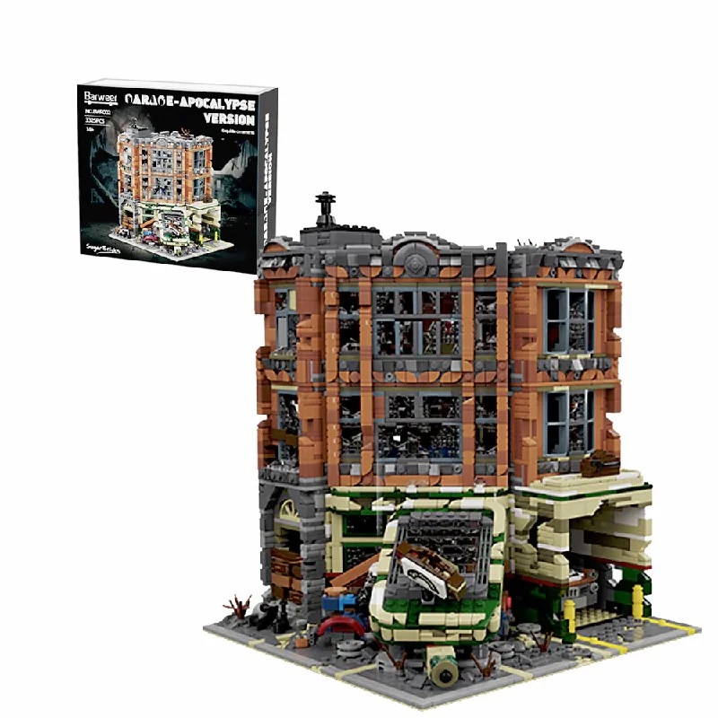 Doomsday – ensemble de construction de maison de Garage d'angle, 8 figurines, blocs de construction modulaires, modèle d'architecture de magasin d'appartement de ville, 3325 pièces